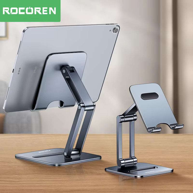 Rocoren Faltbarer Metall-Handyhalter und Tablet-Ständer für iPhone und iPad in Grau - Bild 1