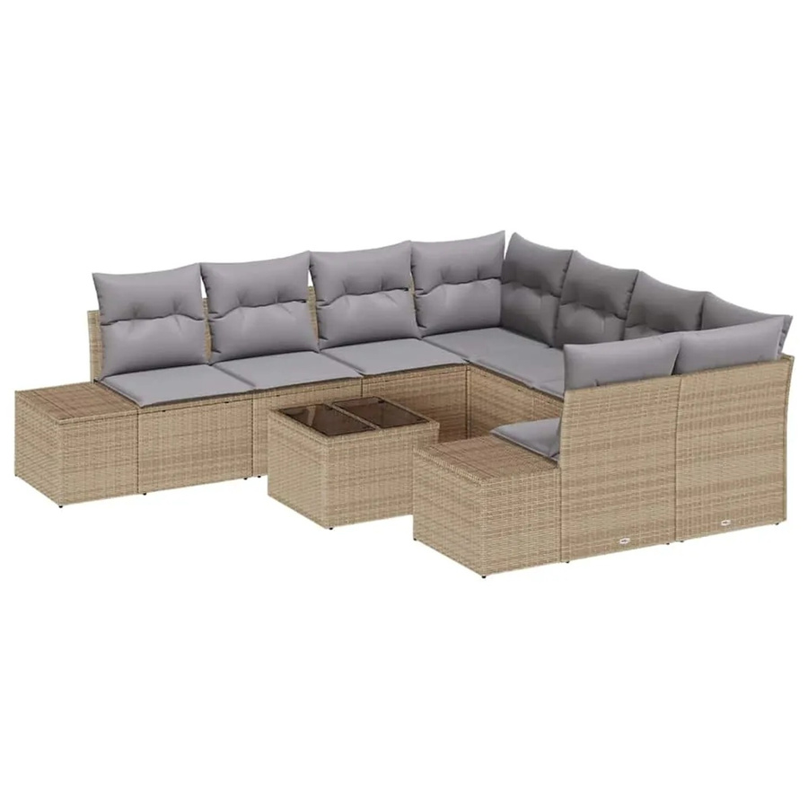vidaXL Garten-Sofa-Set 9-teilig aus Poly Rattan in Beige mit Polsterkissen und Tisch - Bild 2