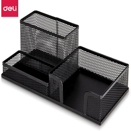 Deli Stifthalter aus Metallgeflecht in Schwarz, quadratisch und multifunktional mit drei Fächern für deinen Schreibtisch