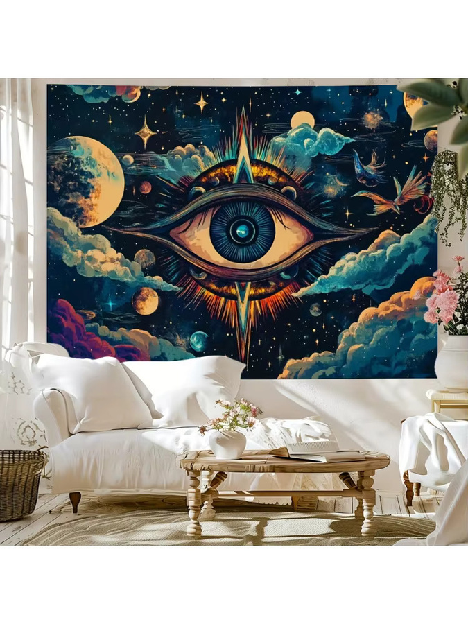 VIKAMA Wandbehang mit blauem Augen-Motiv, abstrakte Boho-Wandkunst im psychedelischen Design für dein Schlafzimmer oder Festival-Deko - Bild 5
