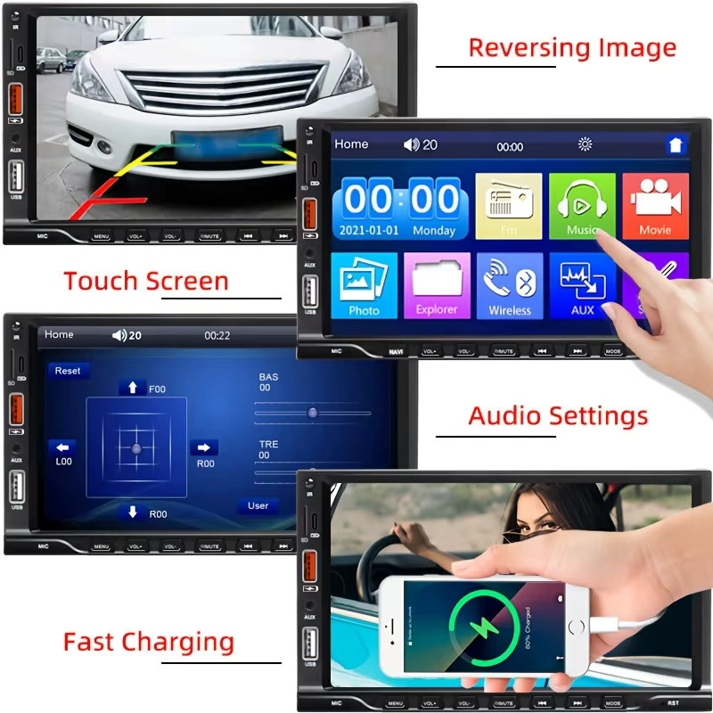 HIPPCRON Auto MP5 Radio mit 7-Zoll HD-Touchscreen, Carplay und Android Auto, Mirror Link und Dual USB, Schwarz - Bild 4