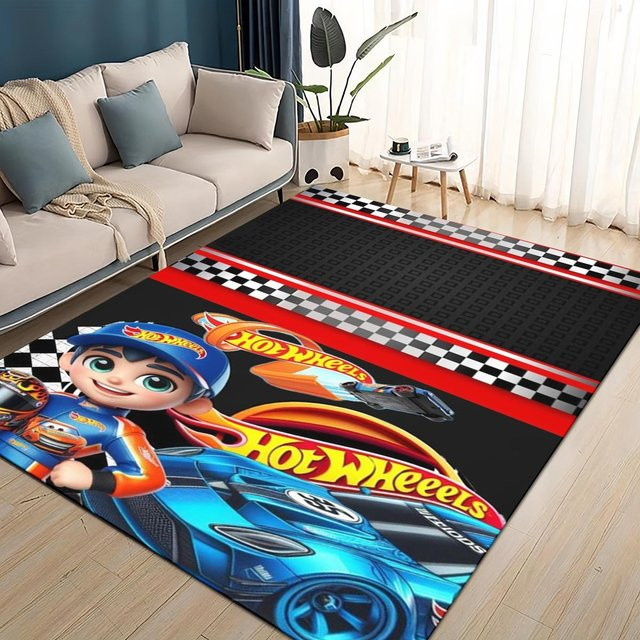 Hot Wheels Kinder Teppich mit Rennauto-Motiv, rutschfeste Bodenmatte aus Polyester für Wohnzimmer und Kinderzimmer, B/B: 70 x 100 cm, Mehrfarbig - Bild 1