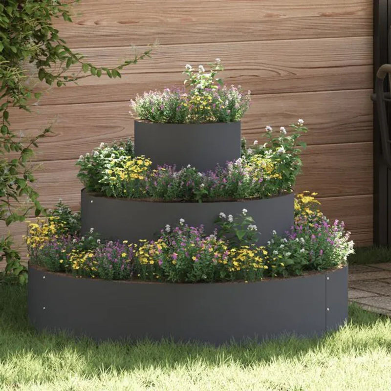 Gartenblumentopf aus Stahl in Anthrazit von Vidaxl, B/T/H: 90 x 90 x 20 cm - Bild 1