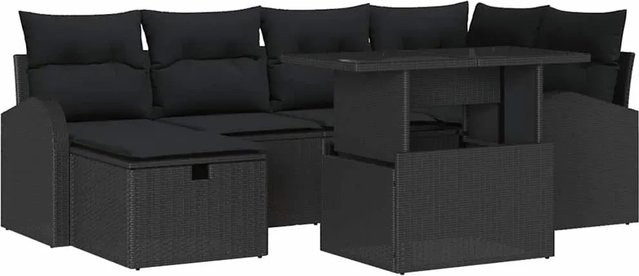 vidaXL 7-teiliges Garten-Sofaset aus Poly Rattan mit Kissen in Schwarz - Bild 1