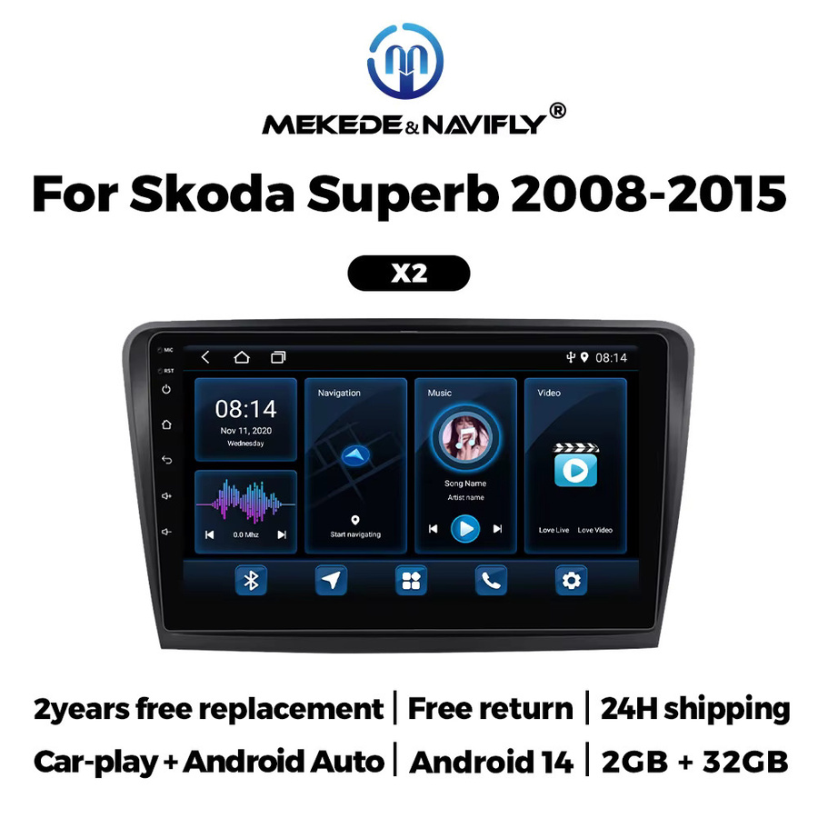 MEKEDE Android Autoradio mit 10 Zoll Display für Skoda Superb 2008-2015, kabelloses Carplay und WiFi, Schwarz - Bild 2