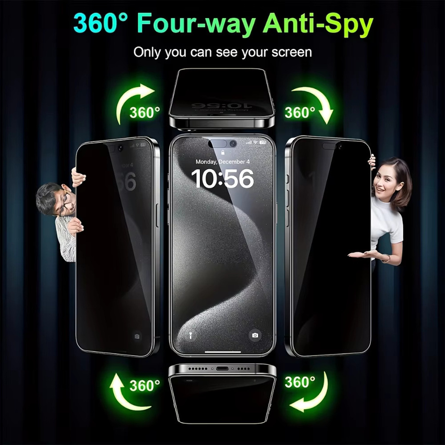 NNBILI 2er-Pack 4-Wege 360-Grad Blickschutzfolie für iPhone 17 16 15 14 13 12 11 Pro Max 17e, kratzfest und transparent - Bild 2