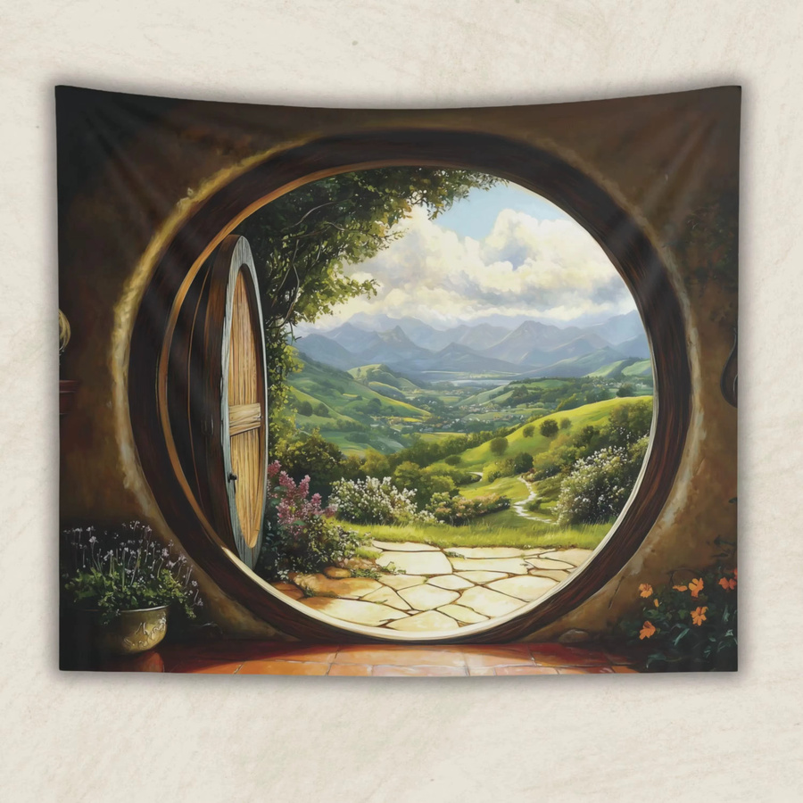 VIKAMA Hobbit Shire Rundfenster Wandteppich mit Welt-Hintergrundtuch in Multicolour zur Raumdekoration - Bild 4