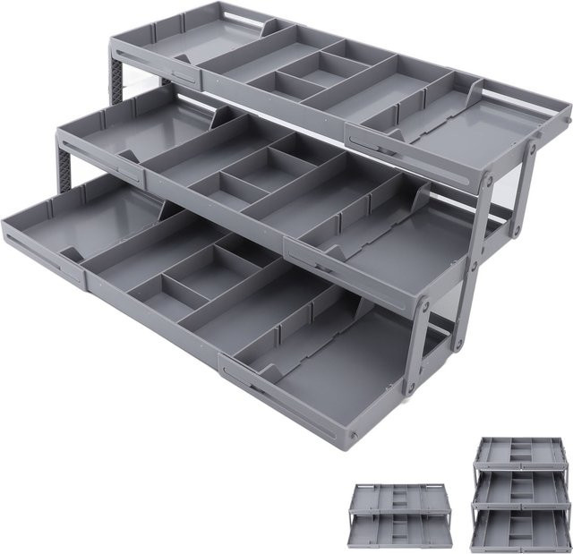 TOPINCN Schubladen-Organizer aus Kunststoff, 2/3-lagig und erweiterbar, grau, B: 40,6 cm, H: 6,8 cm - Bild 1