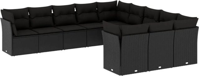 vidaXL 11-tlg. Garten-Sofagarnitur in L-Form aus Poly-Rattan mit Kissen und Stauraum, Schwarz - Bild 1