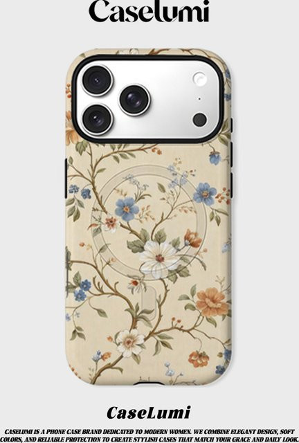 CaseLumi Matte Bumper Schutzhülle mit Vintage Blumenranken für iPhone 17 16 15 14 13 Pro Max MagSafe kompatibel - Bild 1