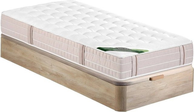 VIREVO Bettgestell mit Lattenrost, Taschenfederkernmatratze und Bettkasten in Weiß, Breite: 90 cm, Länge: 190 cm - Bild 1