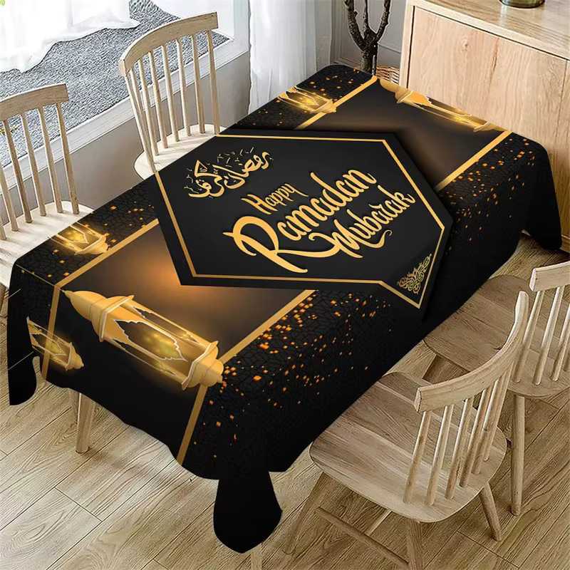 VIKAMA Ramadan Tischdecke mit Kareem-Motiv, rechteckige Leinentischdecke in orientalischem Design für deine Feiertagsdekoration - Bild 2