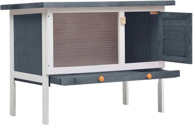 vidaXL Kaninchenstall aus Kiefernholz in Grau mit 1 Ebene und Drahtgitter, B/T/H: 120 x 45 x 65 cm - Bild 1