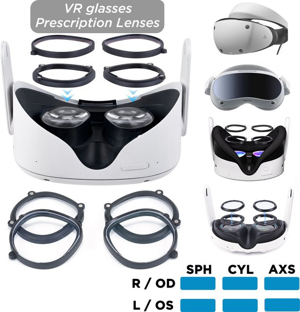 Tahnuhna VR-Objektive mit Myopie-Korrektur für Oculus Quest 2, Quest 3, Quest 3S, PS VR2 und PICO 4, transparente Anti-Blau-Verschreibungslinsen als Zubehör - Bild 1