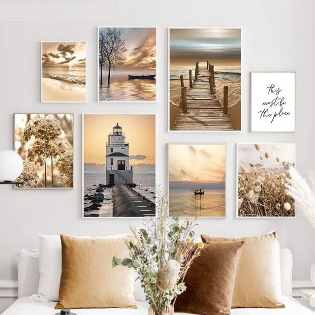 Potdemiel Wandkunst Leinwand Poster im Skandinavischen Stil mit Meereslandschaft und Naturmotiv, Mehrfarbig - Bild 1