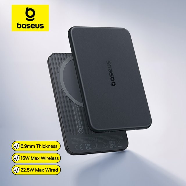 Baseus Magnetische Powerbank 5000mAh in Schwarz mit 22.5W USB-C und 15W kabellosem Laden sowie NFC-Überwachung - Bild 1