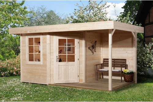 WEKA Gartenhaus 213 aus Holz mit Flachdach in Beige, B/T/H: 442 x 278 x 237 cm - Bild 3