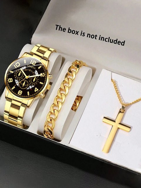 CMK Schmuck-Set, Armbanduhr, Halskette, Quarz, Messing, Gold, Herren - Bild 1