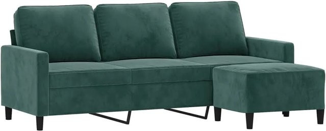 vidaXL 3-Sitzer-Sofa mit passendem Hocker in Dunkelgrün aus Samt, Breite: 180 cm - Bild 1