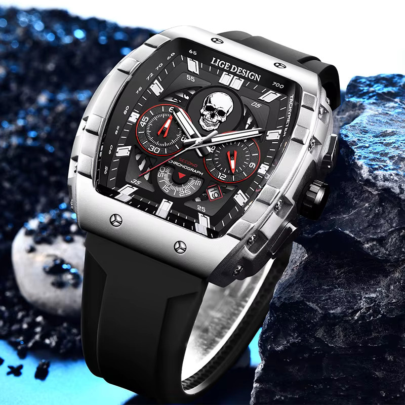 LIGE Armbanduhr Chronograph, Quarz, Edelstahl, Schwarz, Herren - Bild 3