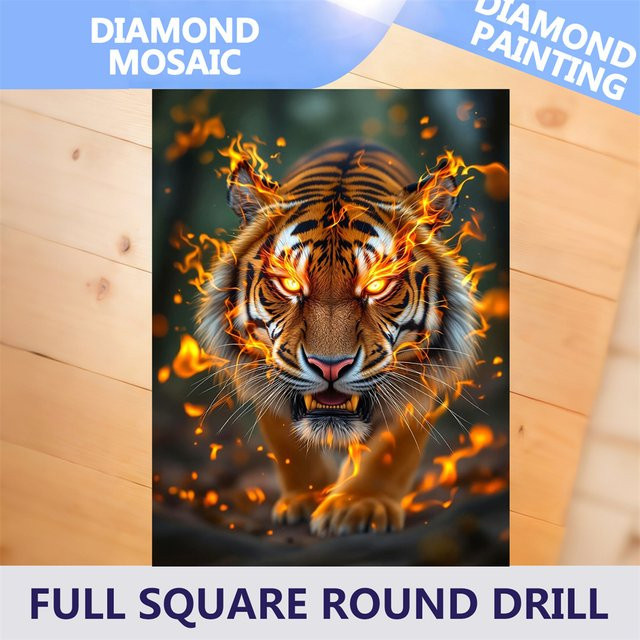 AZQSD Diamantmalerei 5D Tiger Fantasy Kunstset mit bunten Steinen als Mosaik-Wanddekoration - Bild 1