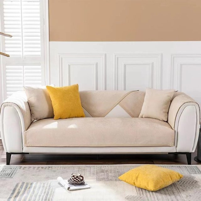 Rutschfester Chenille Sofabezug in Beige, universelles Sofatuch für dein Wohnzimmer, Breite: 70 cm, Länge: 70 cm - Bild 1