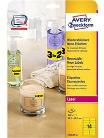 Avery Neon-Etiketten L7263Y-25 in Gelb, ablösbare Papieretiketten für A4, 350 Stück - Bild 1