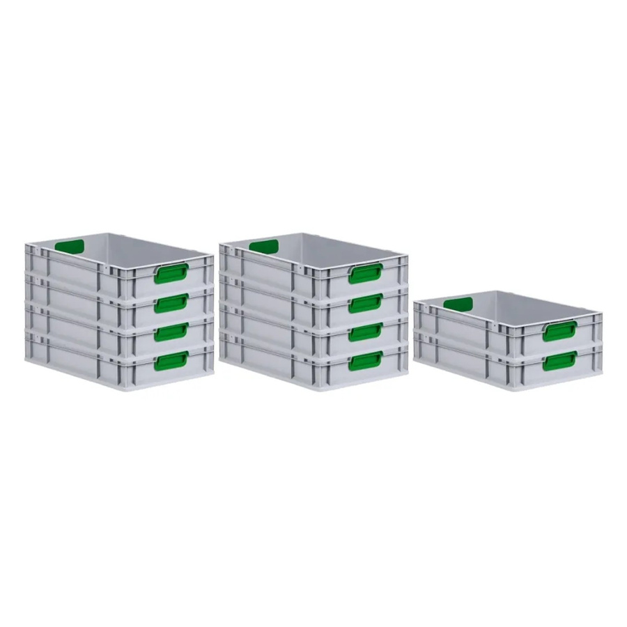 PROREGAL Spar Set 10x Eurobox Nextgen Color Transportboxen mit Griffen und glattem Boden, Farbe: Grün, H x B x T: 12 x 40 x 60 cm, 23 Liter - Bild 2