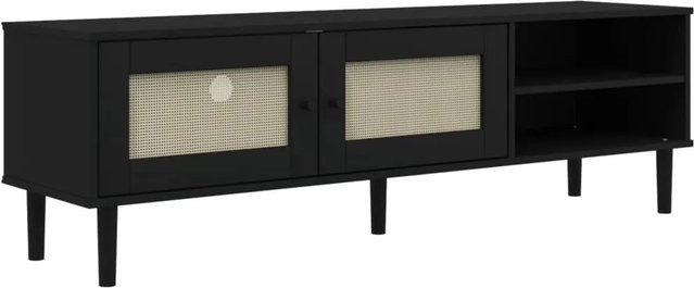 vidaXL TV-Schrank SENJA in Schwarz mit Rattan-Optik aus Kiefernholz im Boho-Stil, B/T/H: 158 x 40 x 49 cm - Bild 1