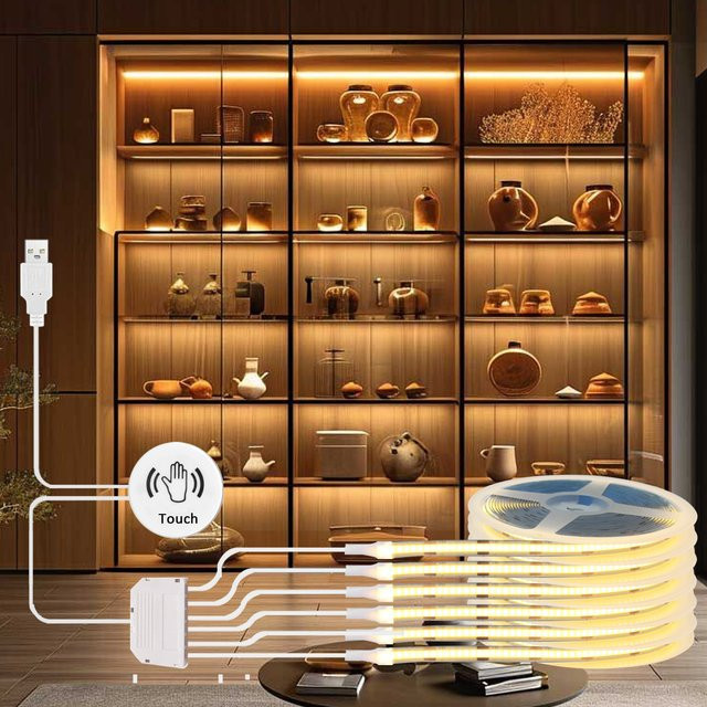 Mikenoon COB-LED-Streifenlicht mit Touch-Sensor, USB 5 V, dimmbar, Warmweiß, ideal für Küchenschränke, Kleiderschränke und Vitrinen - Bild 1