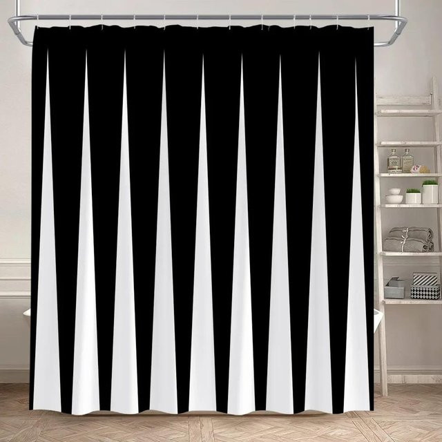 Baifenbai Home Furnishing Duschvorhang mit schwarz-weiß gestreiftem geometrischem Muster aus Polyester, B/H: 180 x 200 cm - Bild 1