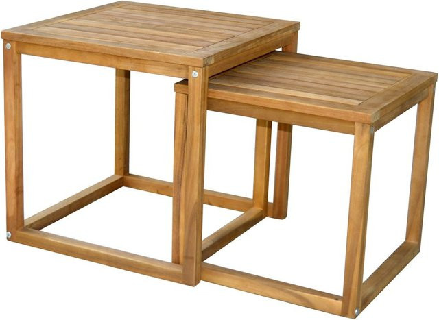 2er Set Garten Beistelltische aus Akazienholz von Prestige Home Living in Braun im rustikalen Design - Bild 1