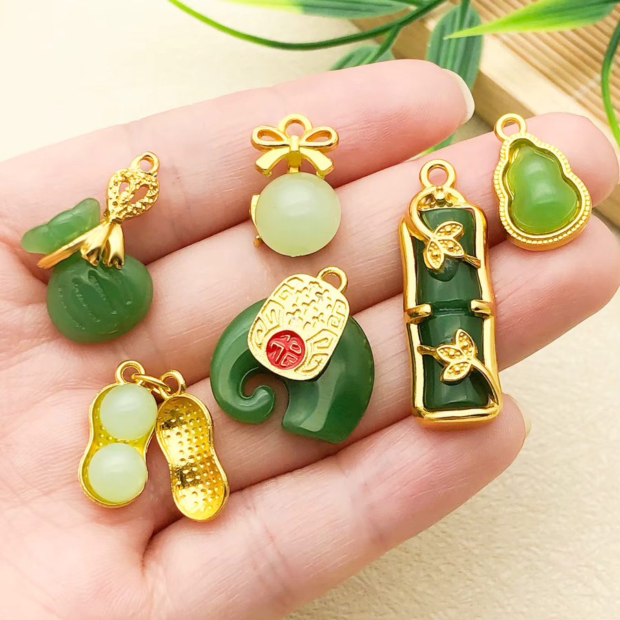 Anhänger, imitierte Hetian-Jade-Naturstein, Gold - Bild 1