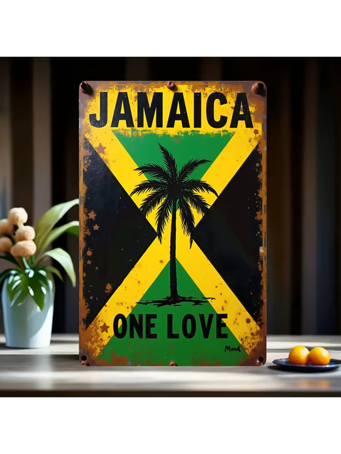 Vintage Jamaikanisches One Love Metallschild CIFBUY Retro Rasta Palmen-Dekor Wandkunst, B: 20,32 cm, H: 30,0 cm, Mehrfarbig - Bild 5