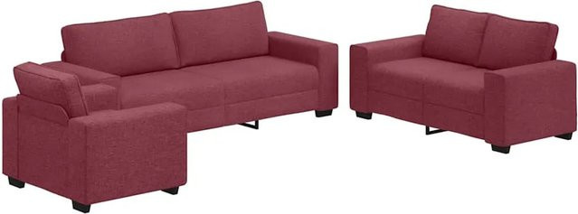 vidaXL 3-teiliges Sofa-Set in Weinrot mit Kissen, bestehend aus 3-Sitzer, 2-Sitzer und Sessel, modern mit Stoffbezug und Schaumstofffüllung - Bild 1