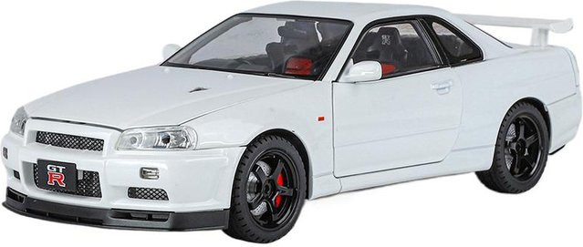 Fourall- Model Cars Nissan Skyline Ares GTR GT-R R34, Sportwagen Modell, 1:18, Metall, Weiß, mit Licht und Sound - Bild 1