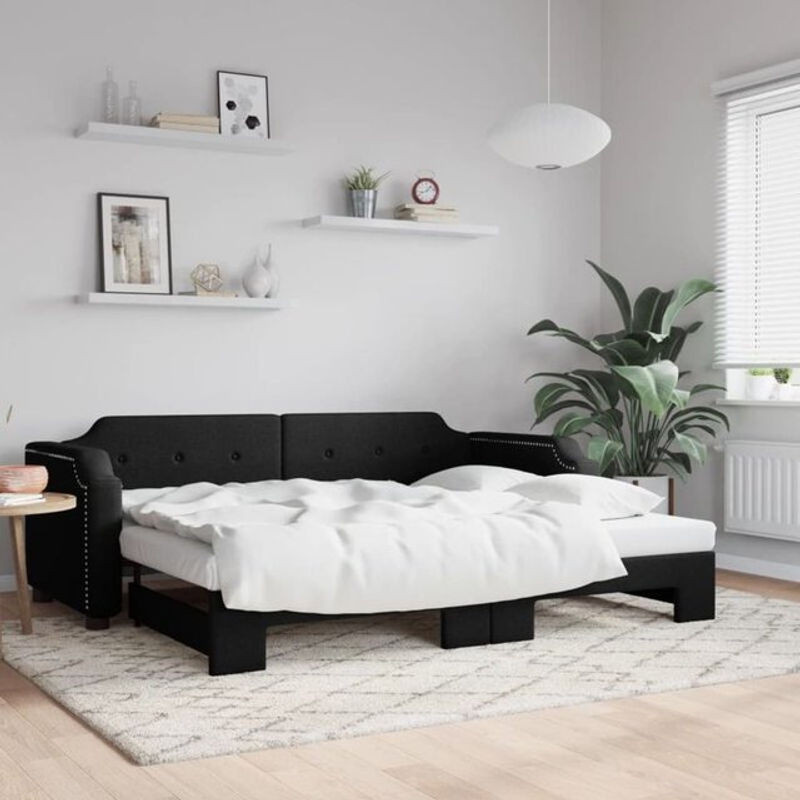 Ausziehbares Funktionsbett vidaxl in Schwarz aus Stoff und Metall, B/T: 90 x 190 cm - Bild 1
