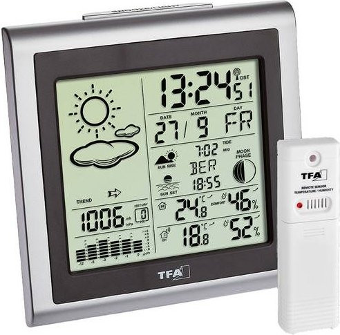 TFA Dostmann LARGO 35.1145.54 Funk-Wetterstation mit 12-Stunden-Vorhersage in Silber - Bild 1