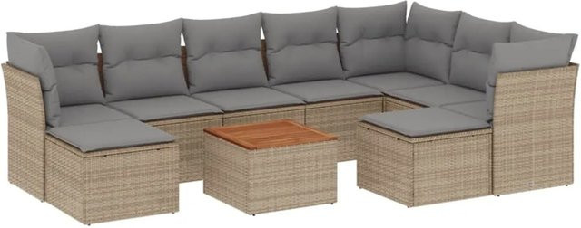 vidaXL 10-teilige Garten-Sofagarnitur in U-Form aus Poly-Rattan und Akazienholz mit beigen Kissen in Beige - Bild 1