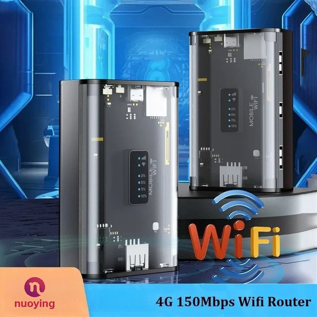 NUOYING Hochleistungs-Akku 4G WLAN-Router 300Mbps Tragbarer Outdoor-Hotspot-Adapter in Schwarz - Bild 1