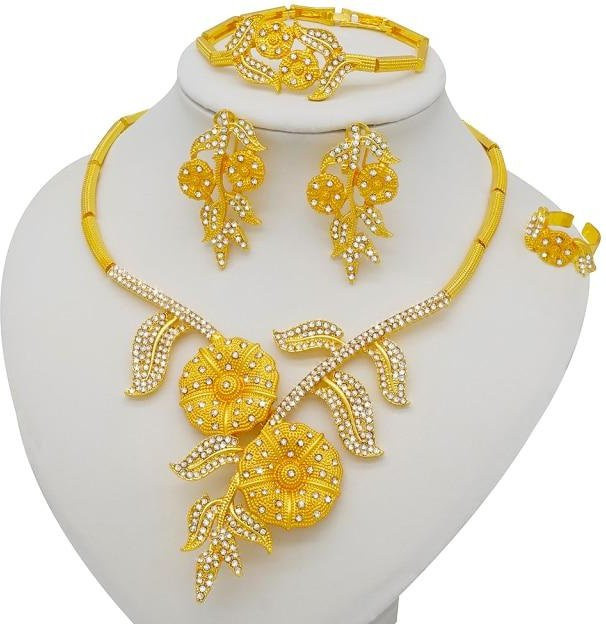 Schmuck-Set Halskette & Ohrring, Gold, Kupferlegierung, Zirkonia, Damen - Bild 1