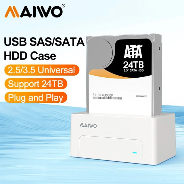 MAIWO SAS Festplatten-Dockingstation für 2,5 und 3,5 Zoll HDD SSD SATA auf USB 3.0 in Weiß - Bild 1
