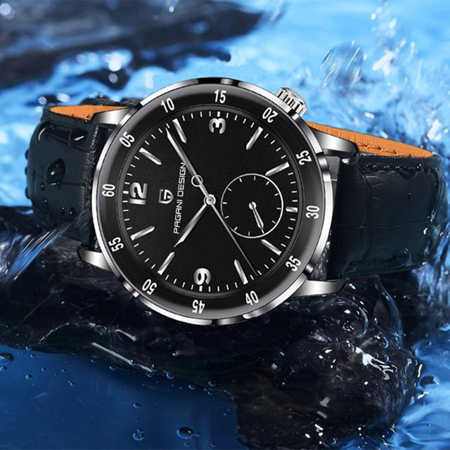 PAGANI DESIGN Armbanduhr Automatik, Edelstahl, Leder, Blau, Herren - Bild 1