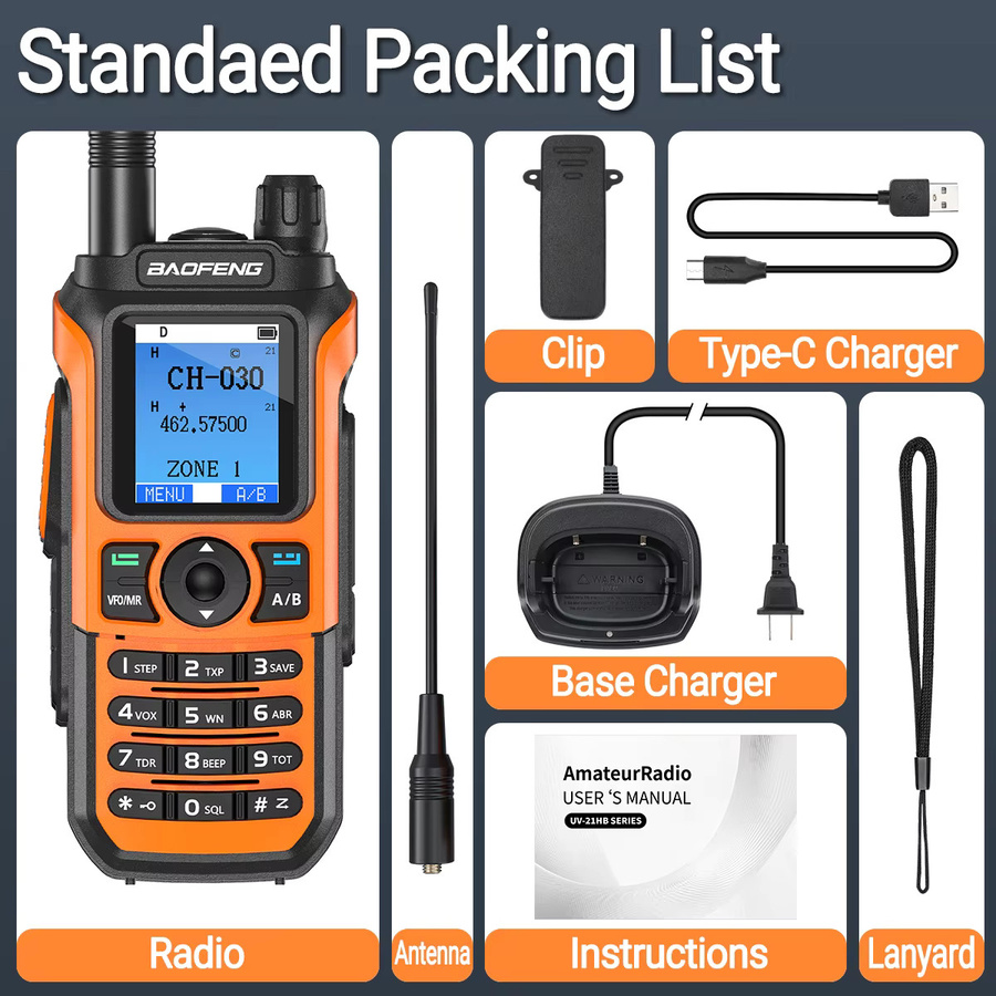 Baofeng GM-21 Walkie Talkie GMRS Transceiver mit Bluetooth und USB-C Ladegerät für Multiband-Empfang AM FM - Bild 6