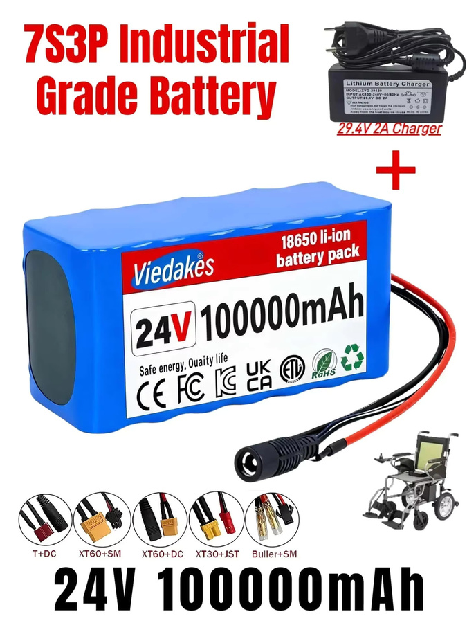 Viedakes 24V 100Ah Lithium-Batterie mit BMS und Ladegerät, 7S3P 21700 Zellen, Blau - Bild 4