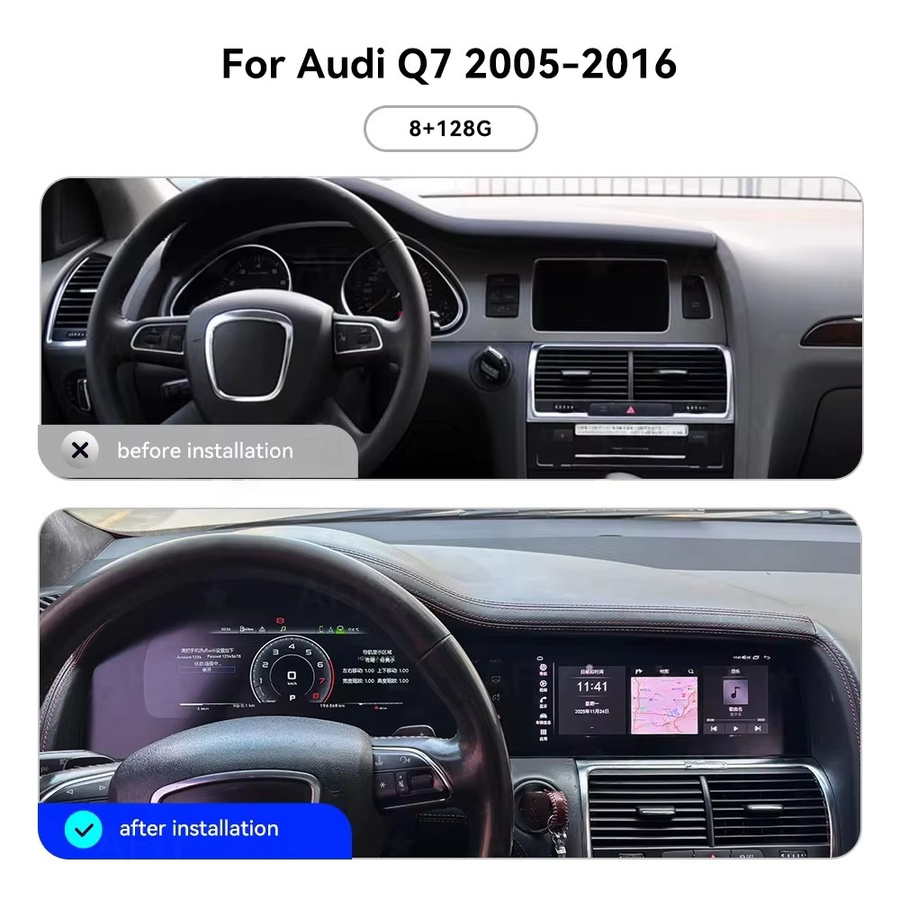 YANFU Android Doppelbildschirm Multimedia-Player mit 12.3 Zoll und 10.25 Zoll für Audi Q7 4L 2005-2016 in Schwarz mit CarPlay und digitalem Tachometer - Bild 2