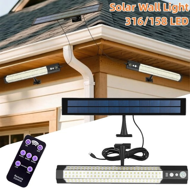Solarleuchten für den Außenbereich mit 158 LED, Schwarz, Solar-Flutlichter mit Bewegungssensor, Fernbedienung und Dämmerungssensor, IP65 wasserdicht, Sicherheitsstrahler für Garten und Wand - Bild 1