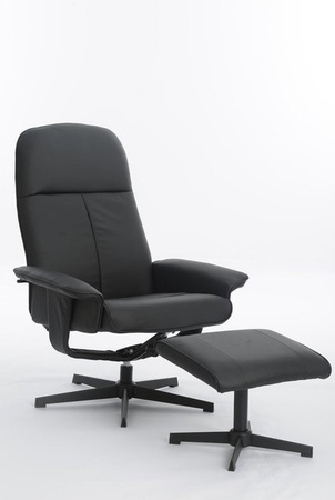 Happy Home Relaxsessel mit Hocker HWP58-SCH in Schwarz mit 360 Grad Drehsitz und Armlehnen