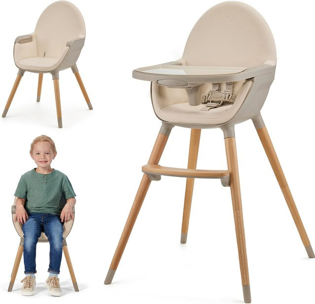 Kinderkraft Hochstuhl FINI 2 in Beige mit Polsterung und 5-Punkt-Gurt aus Holz und Kunststoff - Bild 1