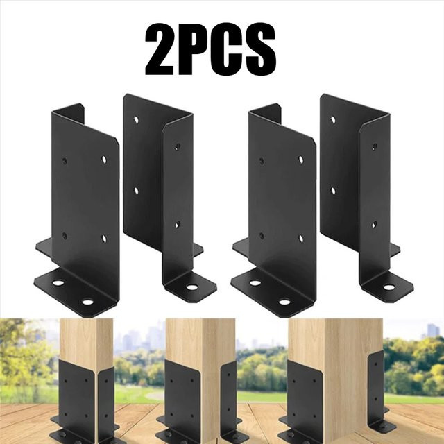 EQZ AT05 Verstellbare Holzaunpfosten-Basisstützhalterung in Schwarz, passend für 2 x 4, 4 x 4 und 6 x 6 Pfosten für Pergola oder Briefkästen - Bild 1